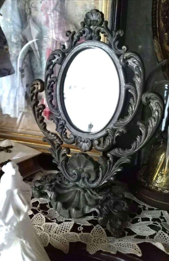 気まぐれセット❀布花付　フランスアンティーク　ロカイユ装飾 ミラー♪金属製