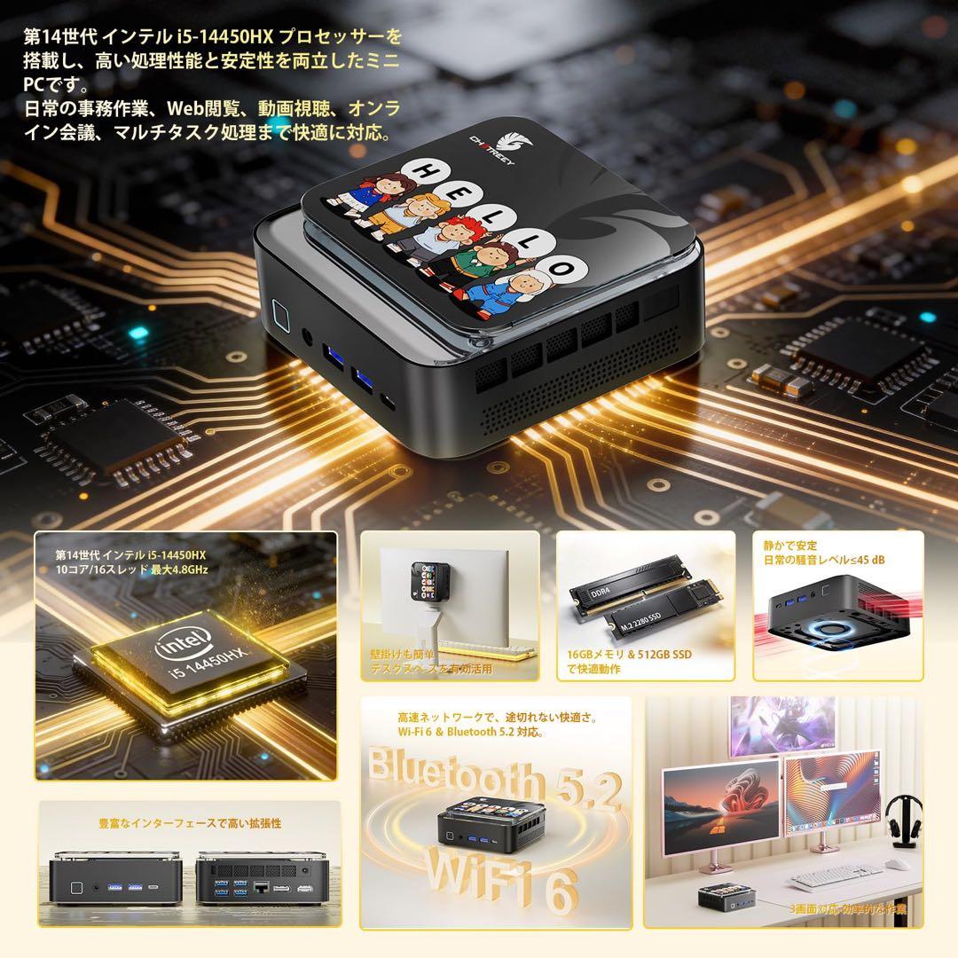 489. 第14世代 i5-14450HX ミニPC SSD 4K USB4