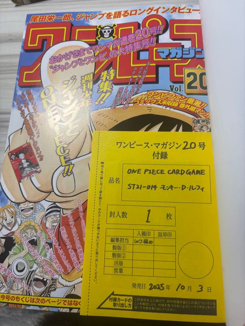 プロモ付き！ワンピースマガジン20号 ルフィ