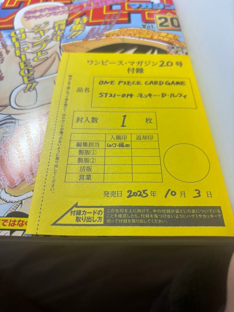 プロモ付き！ワンピースマガジン20号 ルフィ