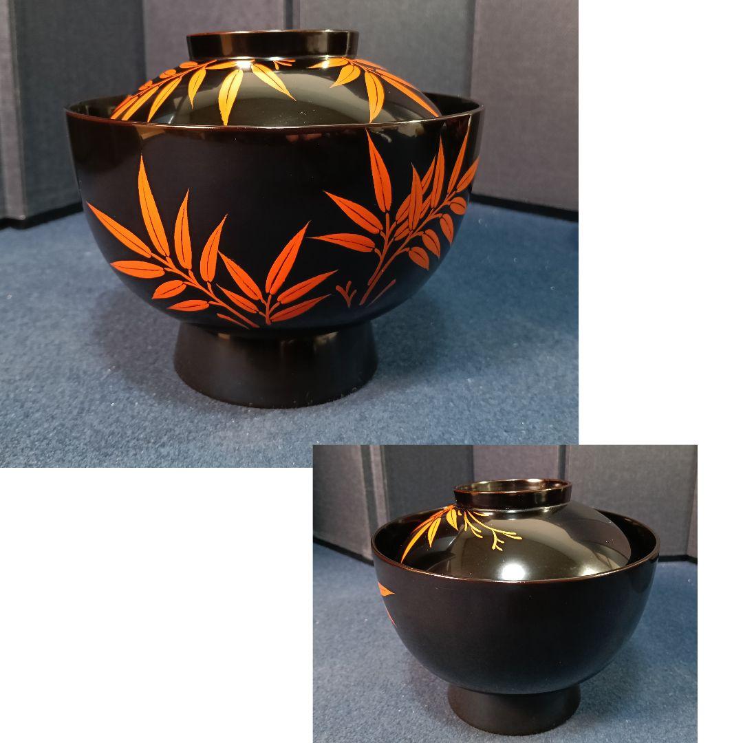 むさしの漆工芸 竹図 煮物椀 五客 お椀 蓋上煮物椀 木製 漆塗 木箱