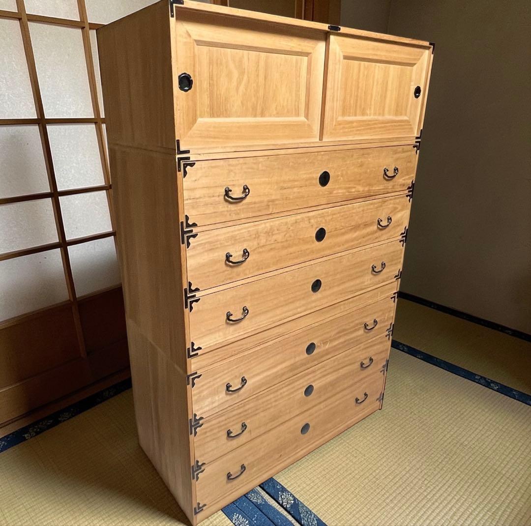 【良品】 桐箪笥 桐タンス 桐無垢 和箪笥 和タンス 引き戸 着物収納 分割式