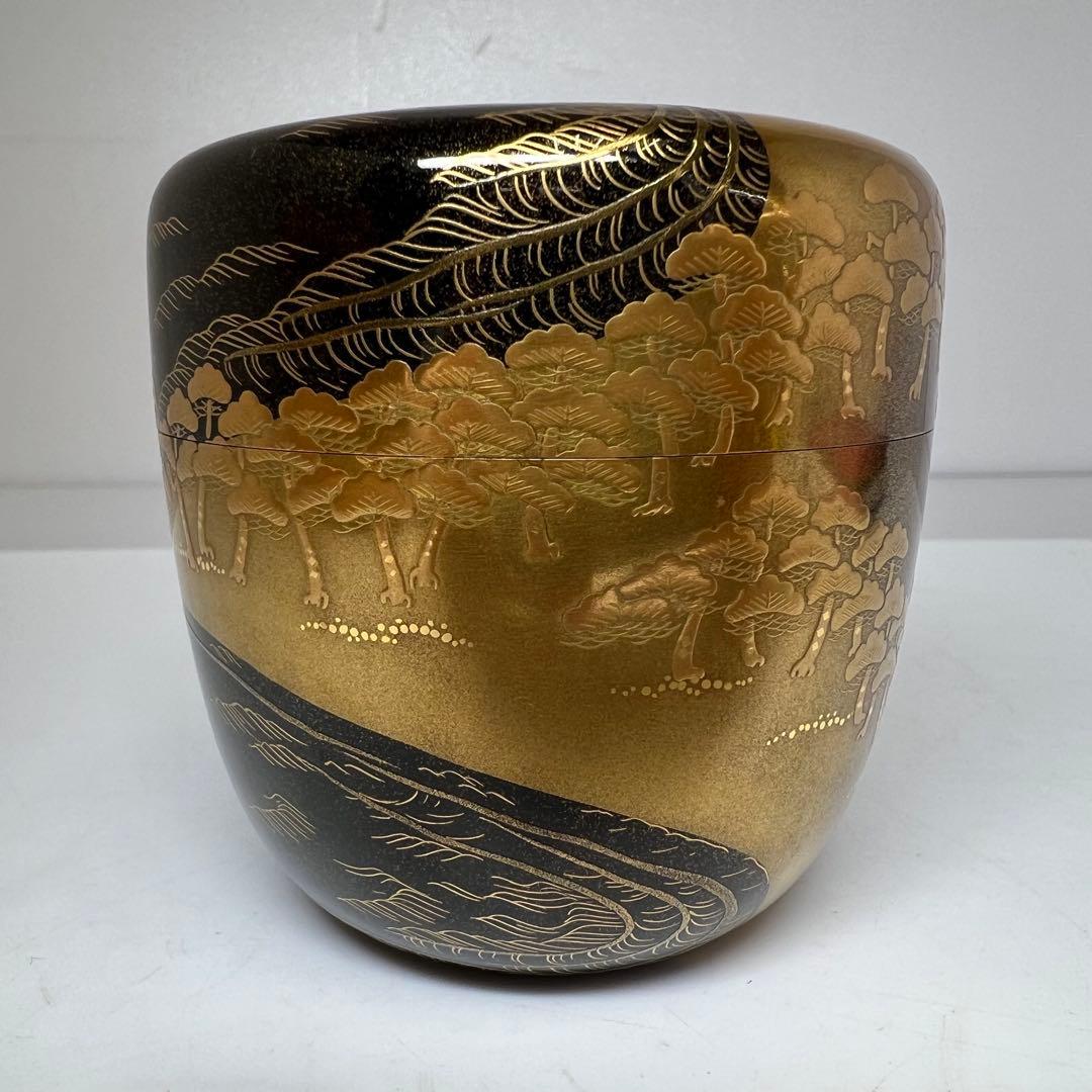 北村宗辰作　松蒔絵　内梨地　棗　高さ7.2/直径7cm 東K8-0329☆2F