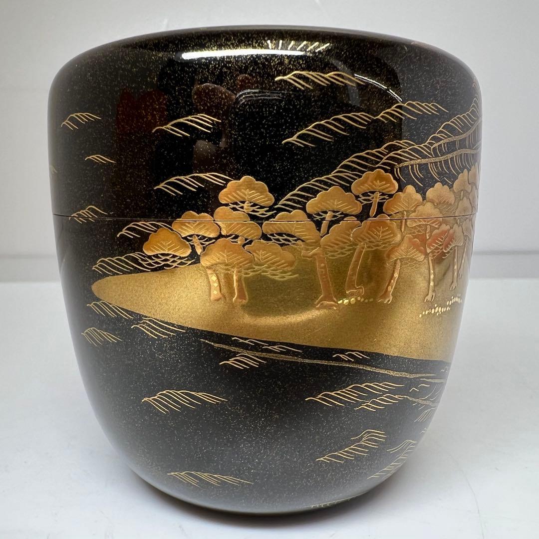 北村宗辰作　松蒔絵　内梨地　棗　高さ7.2/直径7cm 東K8-0329☆2F