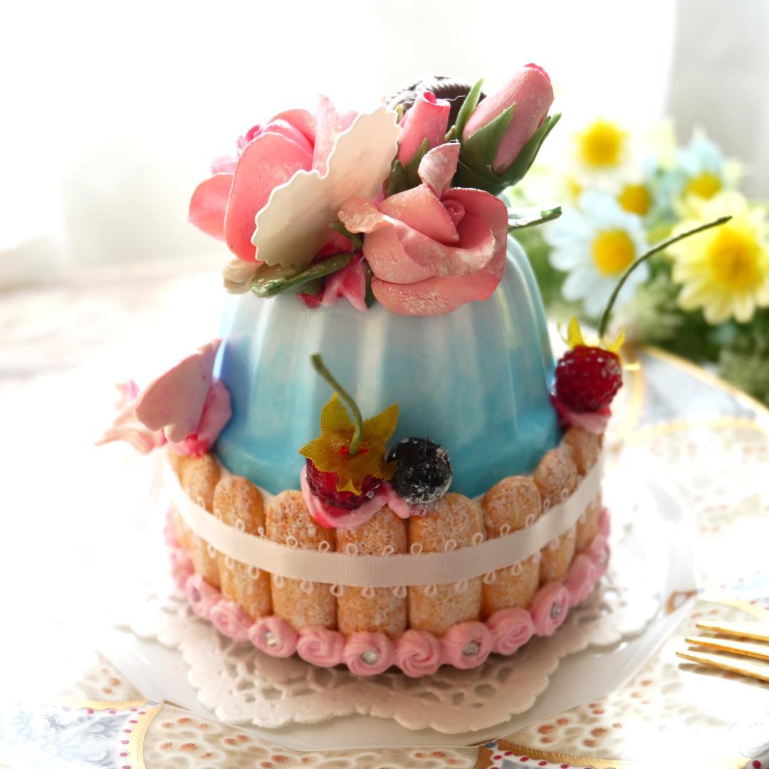 【RAMஐ*゜様】フェイクスイーツ◆水色ムース♡薔薇飾りプリンセスシャルロット◆