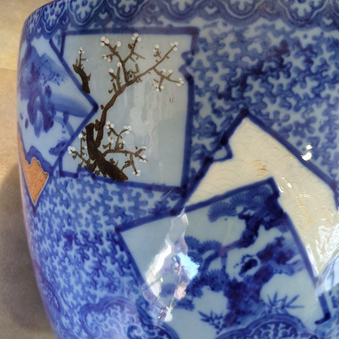 骨董　火鉢　大型　伊万里　鉢カバー　メダカ　金魚　睡蓮鉢　テーブル