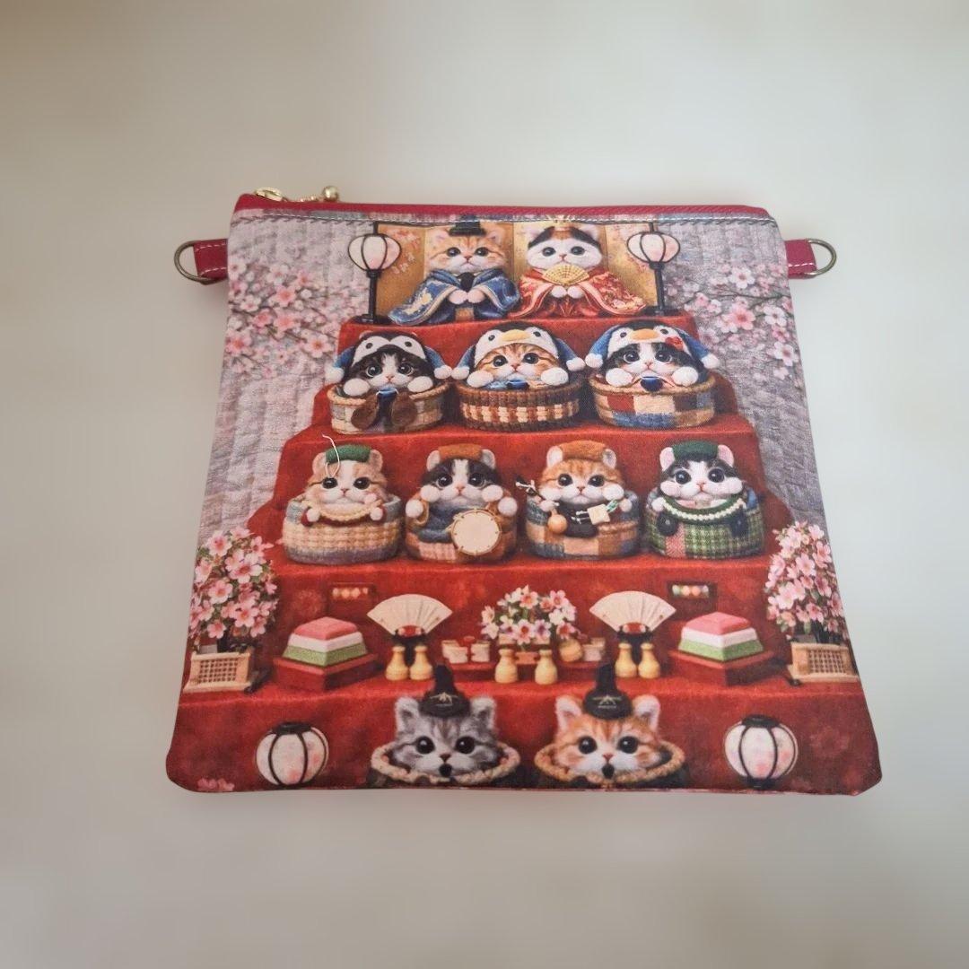 うさぎパネル生地　ハンドメイド　まちなしバッグ　フラットポーチ