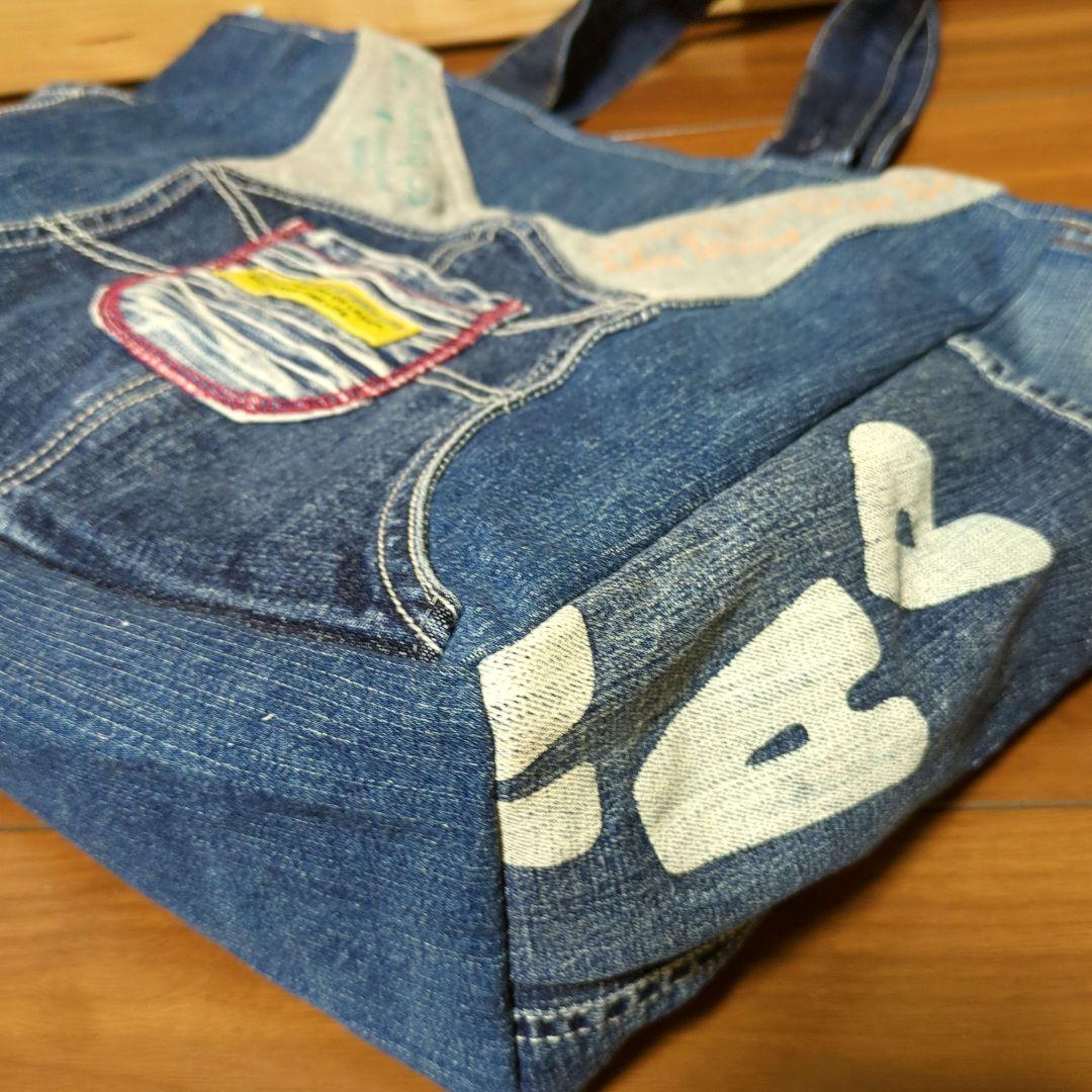 大きめ　Dかん付き　デニムリメイク　トートバッグ
