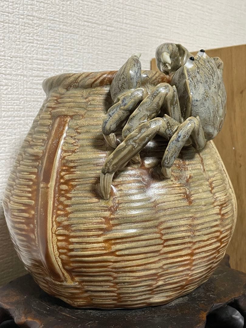 松橋焼 構成窯 原構成作 蟹籠陶彫 共箱付 傑作級