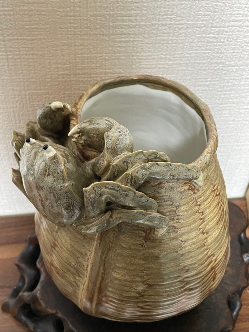 松橋焼 構成窯 原構成作 蟹籠陶彫 共箱付 傑作級