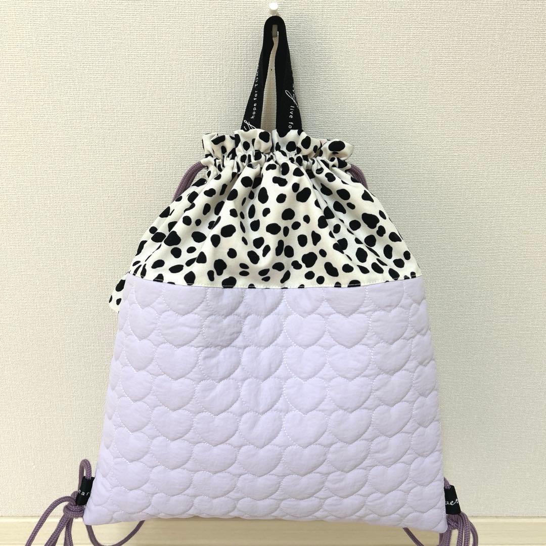 入園入学3点セット　【紫ハート×ダルメシアン】　女の子　レッスンバッグ　紫