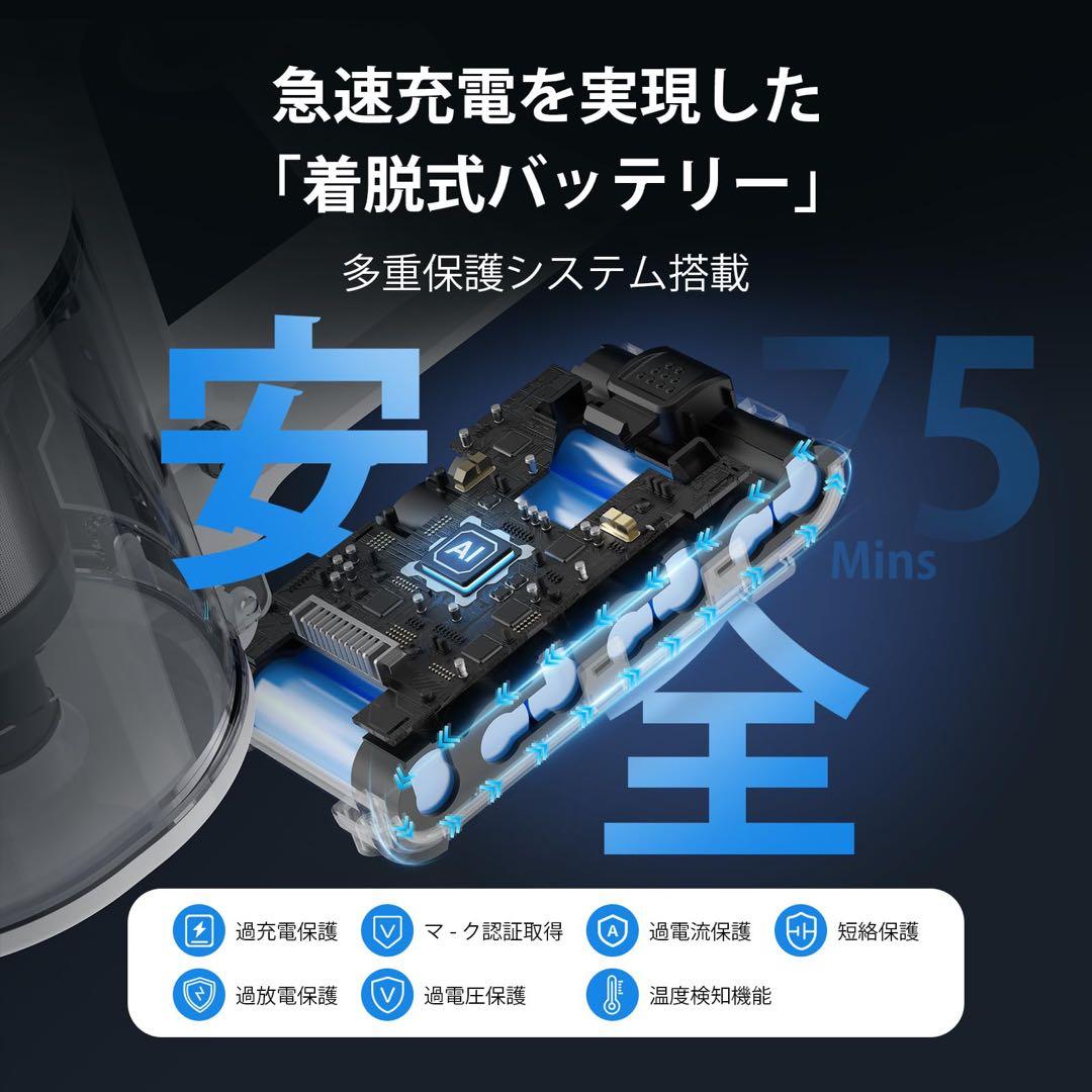掃除機　コードレス　95Kpa強力吸引　サイクロン　自立式　除菌　軽量　ライト