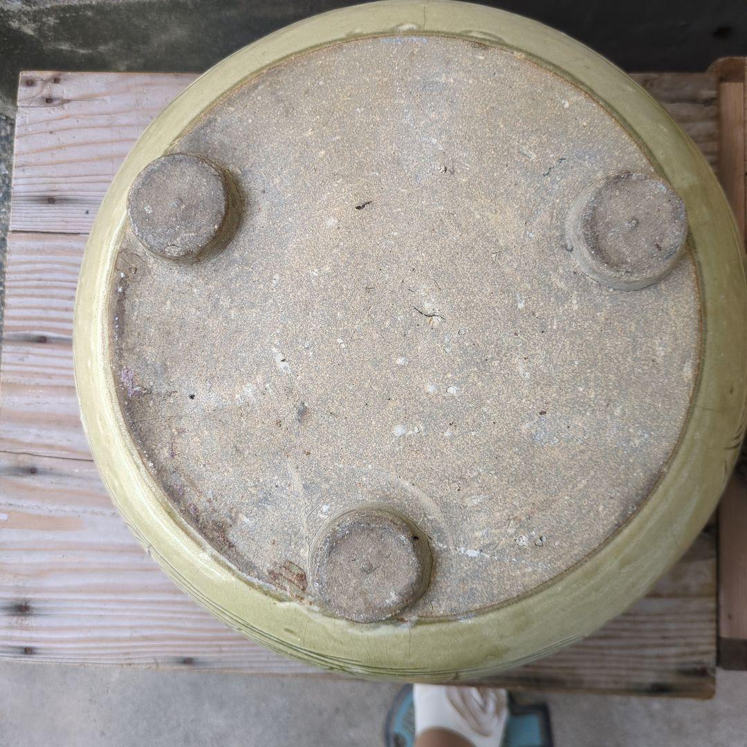 骨董 風炉 黄瀬戸 美濃焼 五徳付 鳥の図 茶道具 茶道 陶器 お点前