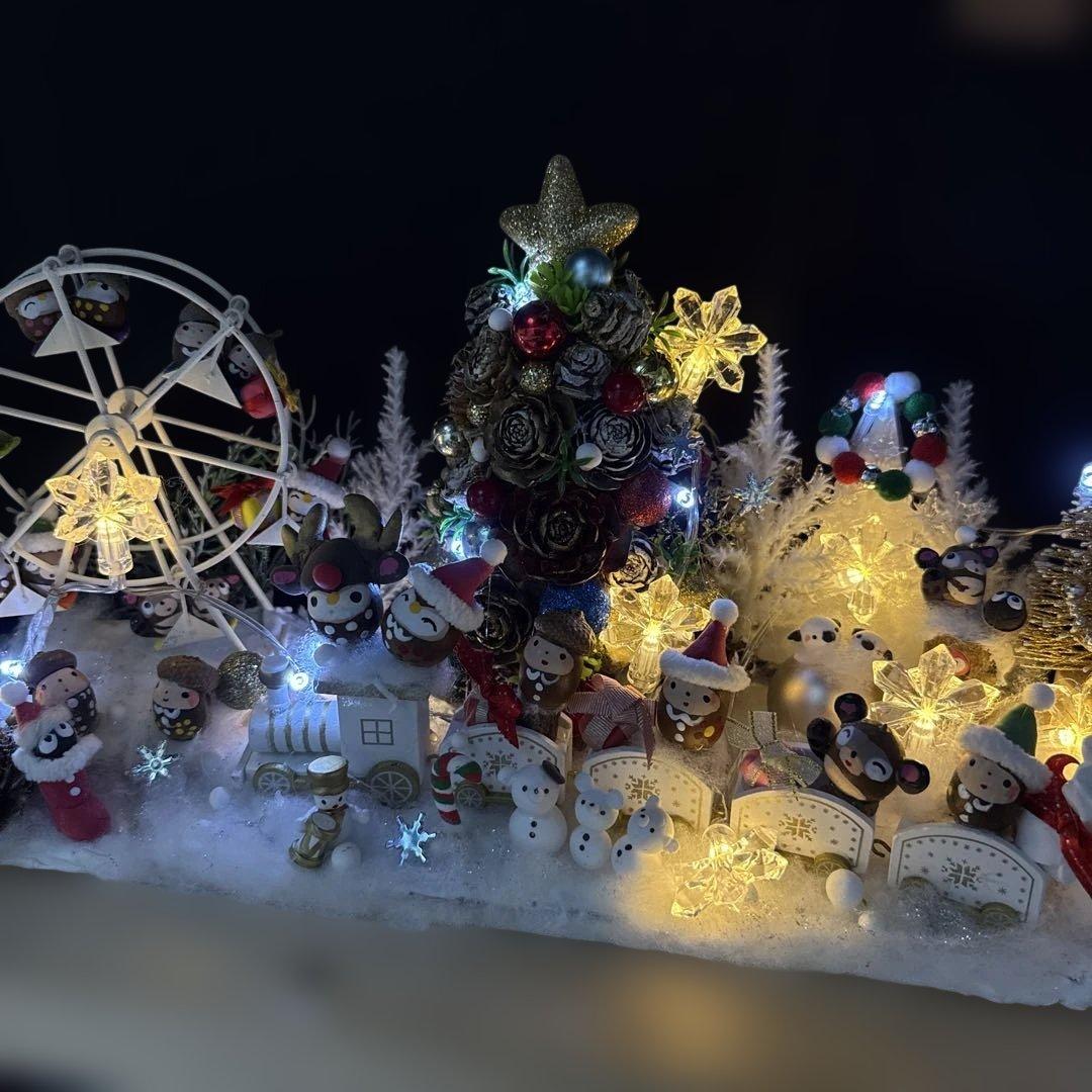 どんぐりアート♡Xmasオブジェ ホワイト　トレイン添え♡