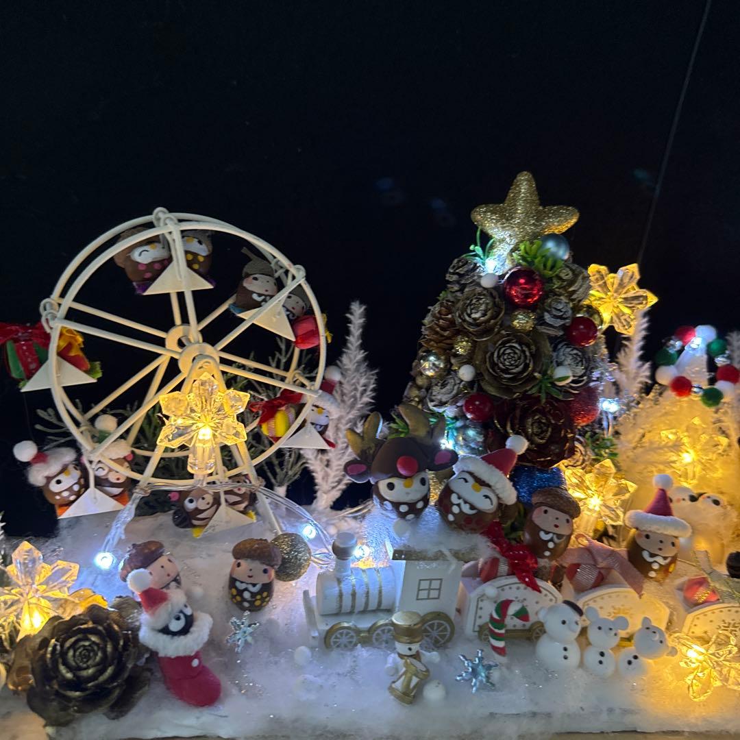 どんぐりアート♡Xmasオブジェ ホワイト　トレイン添え♡