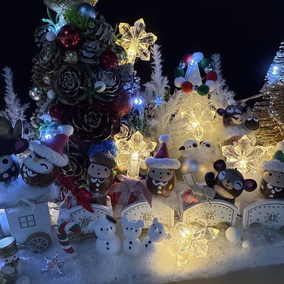 どんぐりアート♡Xmasオブジェ ホワイト　トレイン添え♡