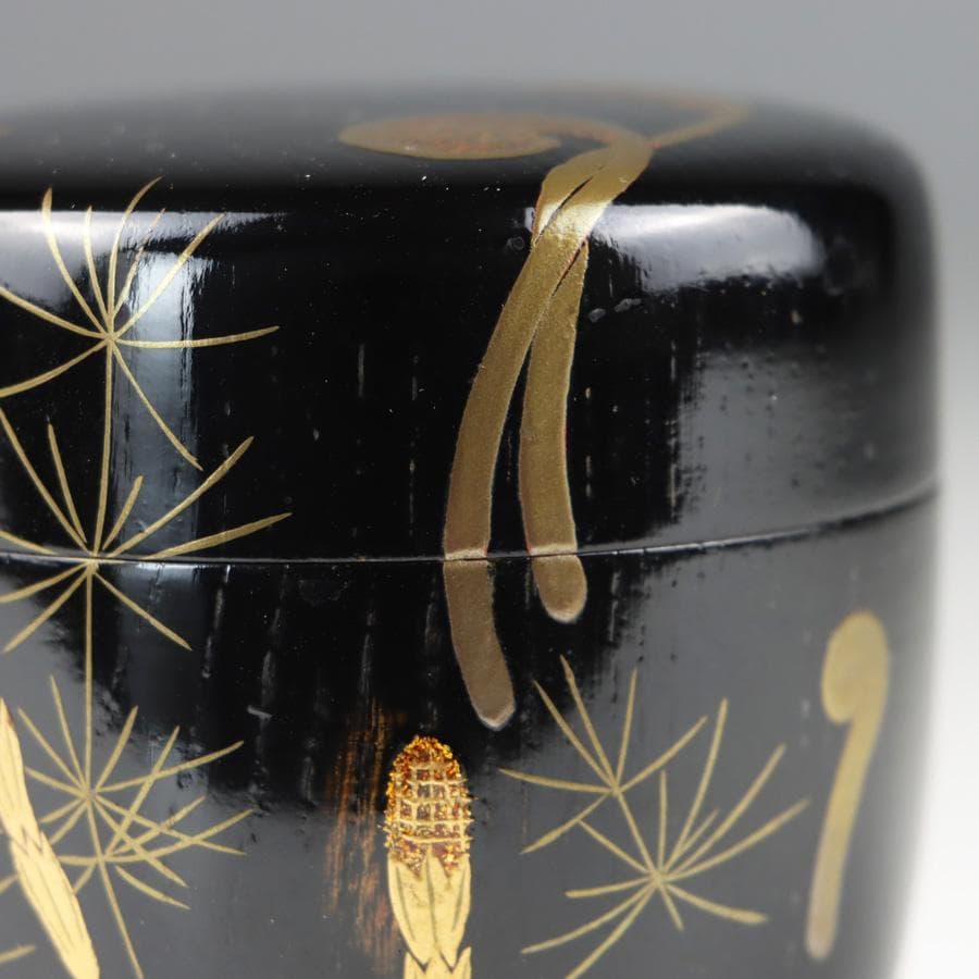 Y2888-8 茶道具 山上幸舟 金蒔絵「蕨に土筆」中棗 共箱　　＃13