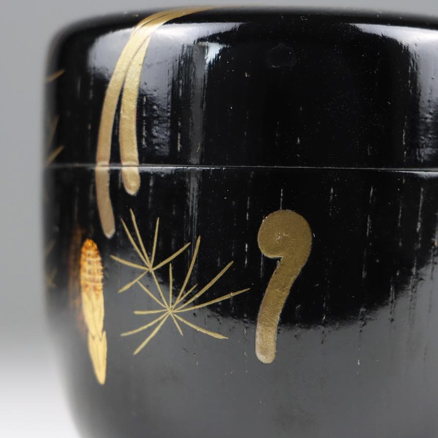 Y2888-8 茶道具 山上幸舟 金蒔絵「蕨に土筆」中棗 共箱　　＃13