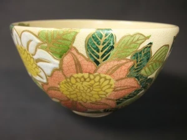 仁清写 平安 覚山造 平井覚山 色絵 花文 京焼 清水焼 抹茶茶碗 骨董 共箱