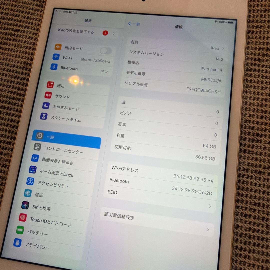 Apple iPad mini4ゴールド 64GB本体