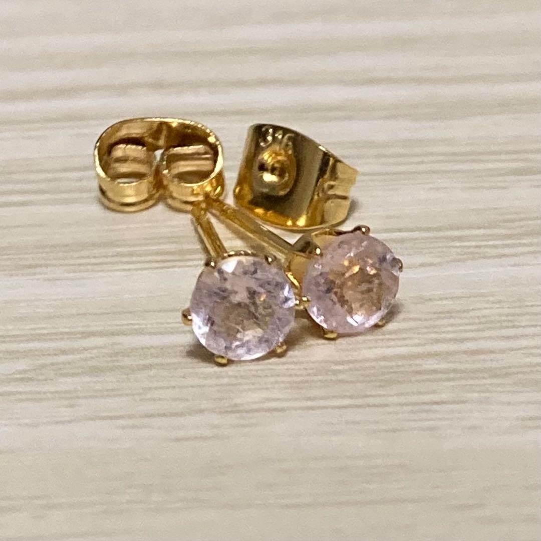 天然石 モルガナイト 4mm スタッドピアス サージカルステンレス ゴールド