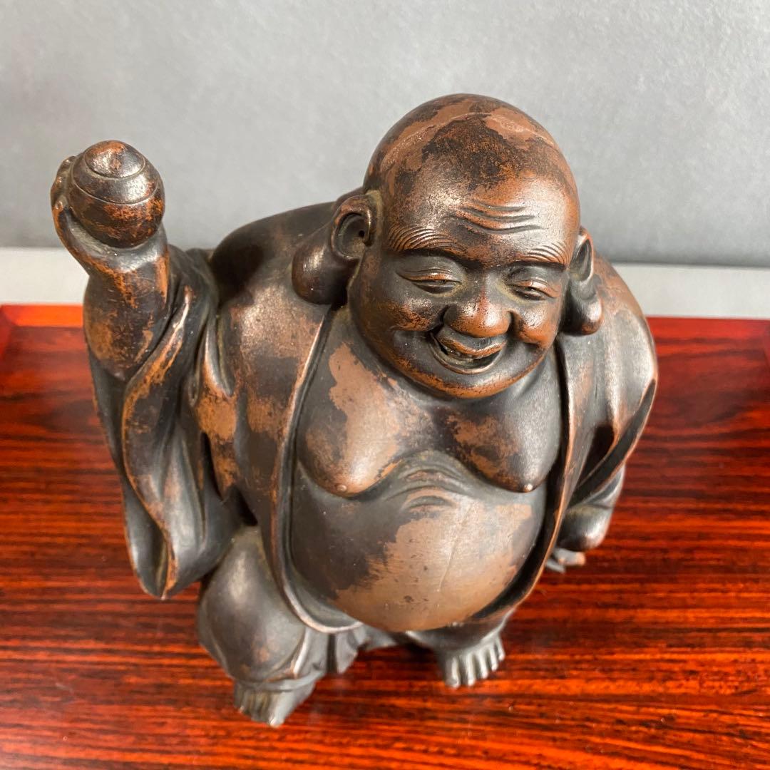備前布袋床飾　備前焼　布袋様　七福神　金運繁栄開運　縁起物　置物インテリア