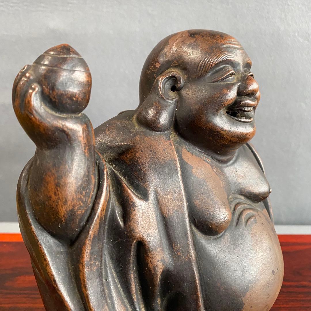 備前布袋床飾　備前焼　布袋様　七福神　金運繁栄開運　縁起物　置物インテリア