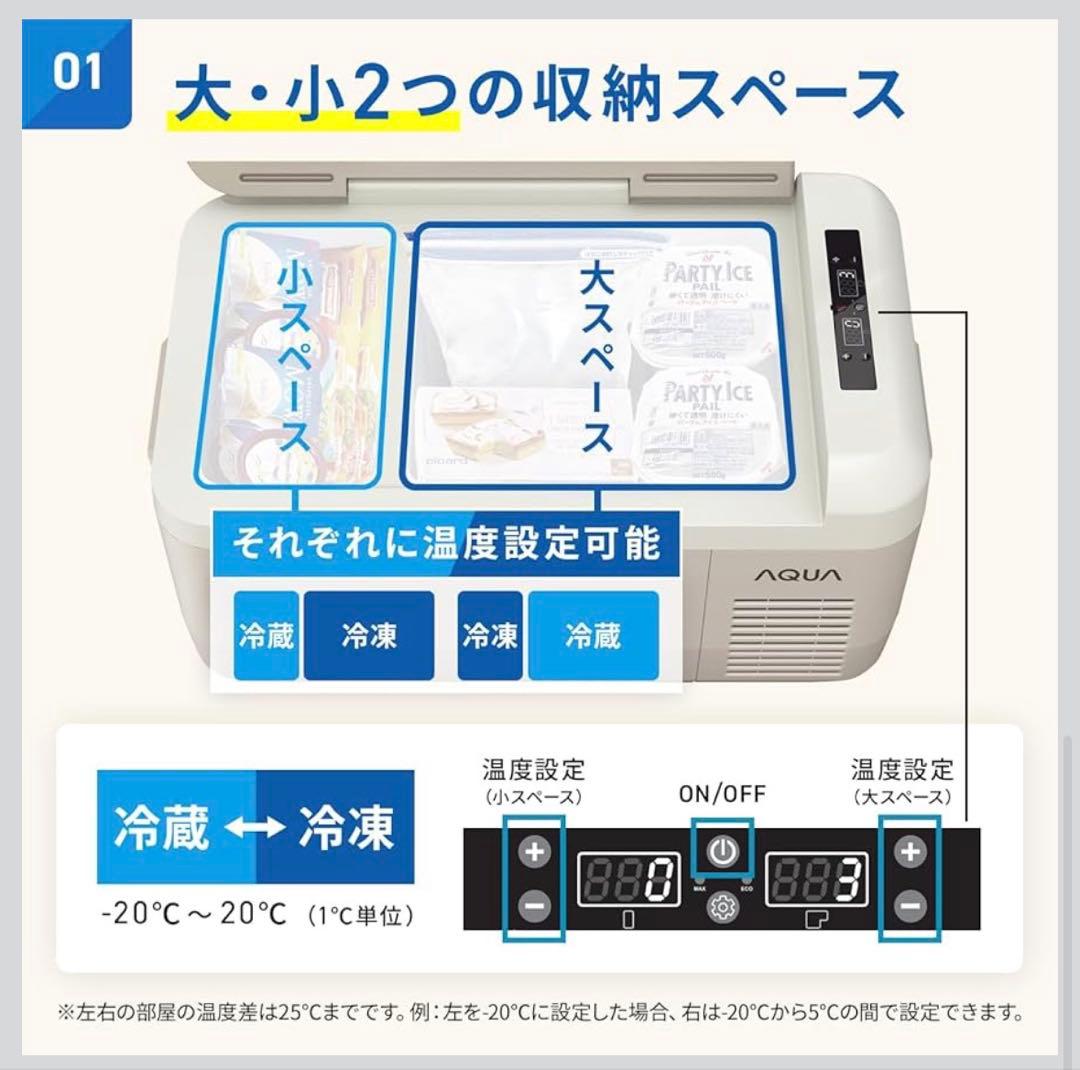 AQUA AQP-M3R ポータブル冷蔵庫 30L 2室独立 ほぼ未使用