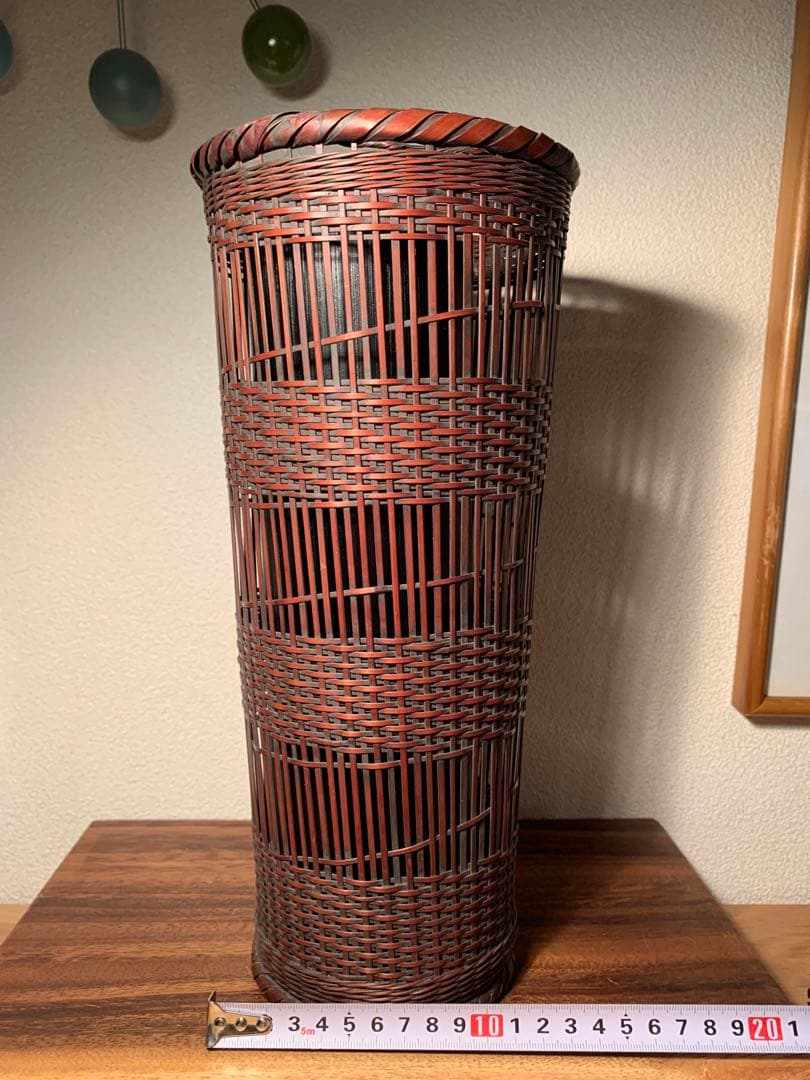 岩尾豊南作 別府竹細工 櫛目懸崖 竹花籠 花入 花器 茶道具 竹落とし