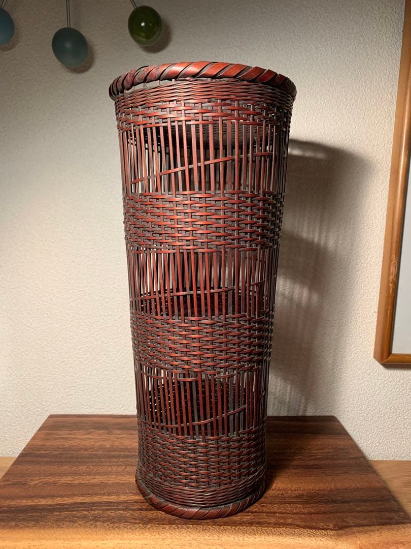 岩尾豊南作 別府竹細工 櫛目懸崖 竹花籠 花入 花器 茶道具 竹落とし