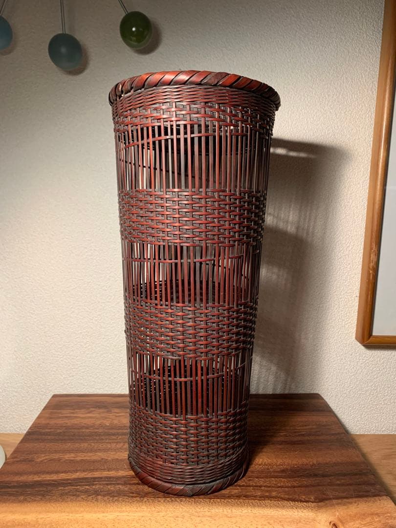 岩尾豊南作 別府竹細工 櫛目懸崖 竹花籠 花入 花器 茶道具 竹落とし