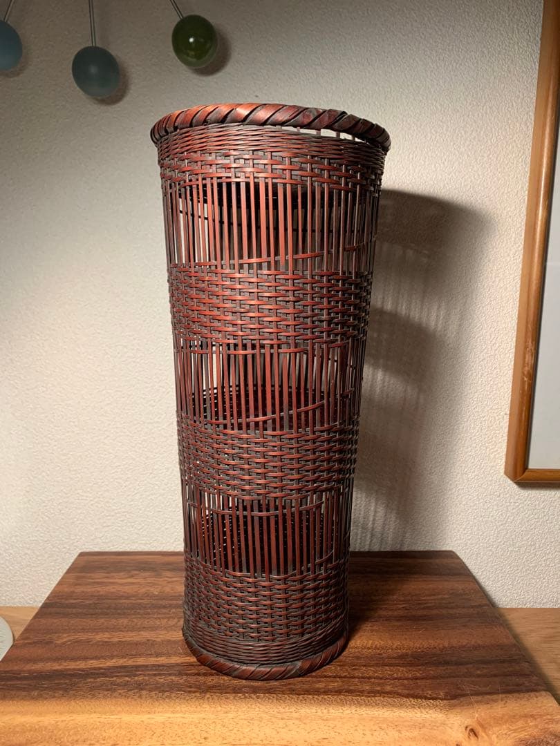 岩尾豊南作 別府竹細工 櫛目懸崖 竹花籠 花入 花器 茶道具 竹落とし