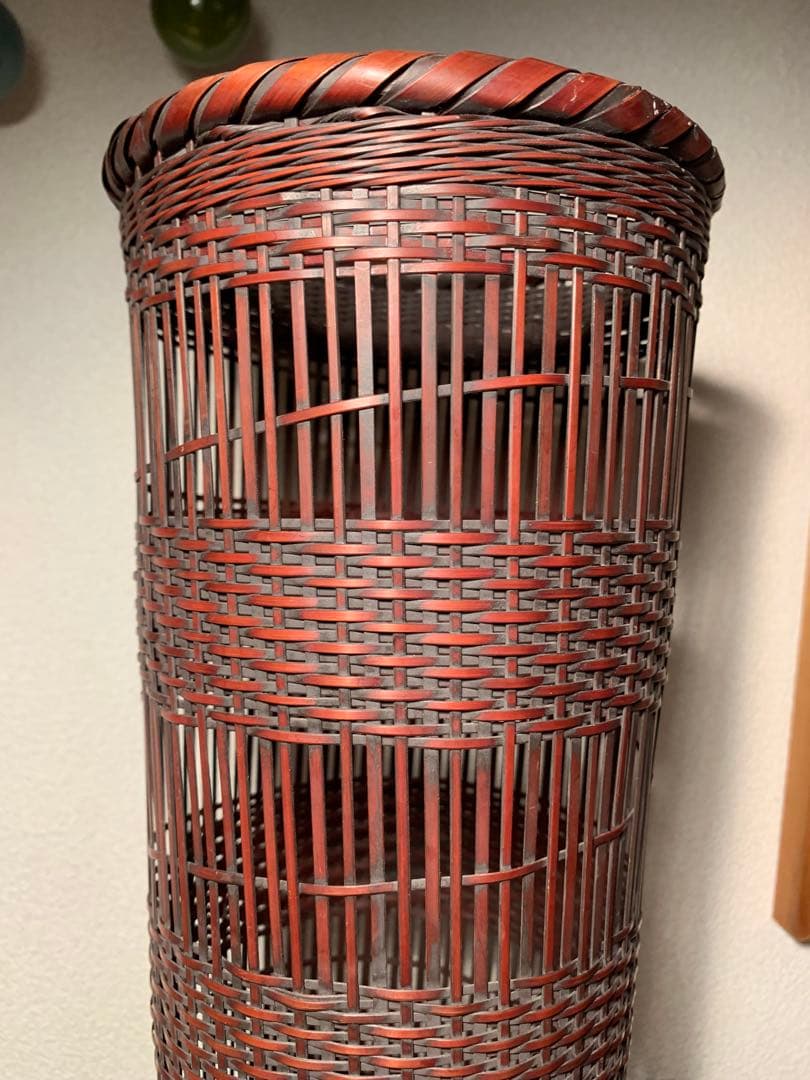岩尾豊南作 別府竹細工 櫛目懸崖 竹花籠 花入 花器 茶道具 竹落とし