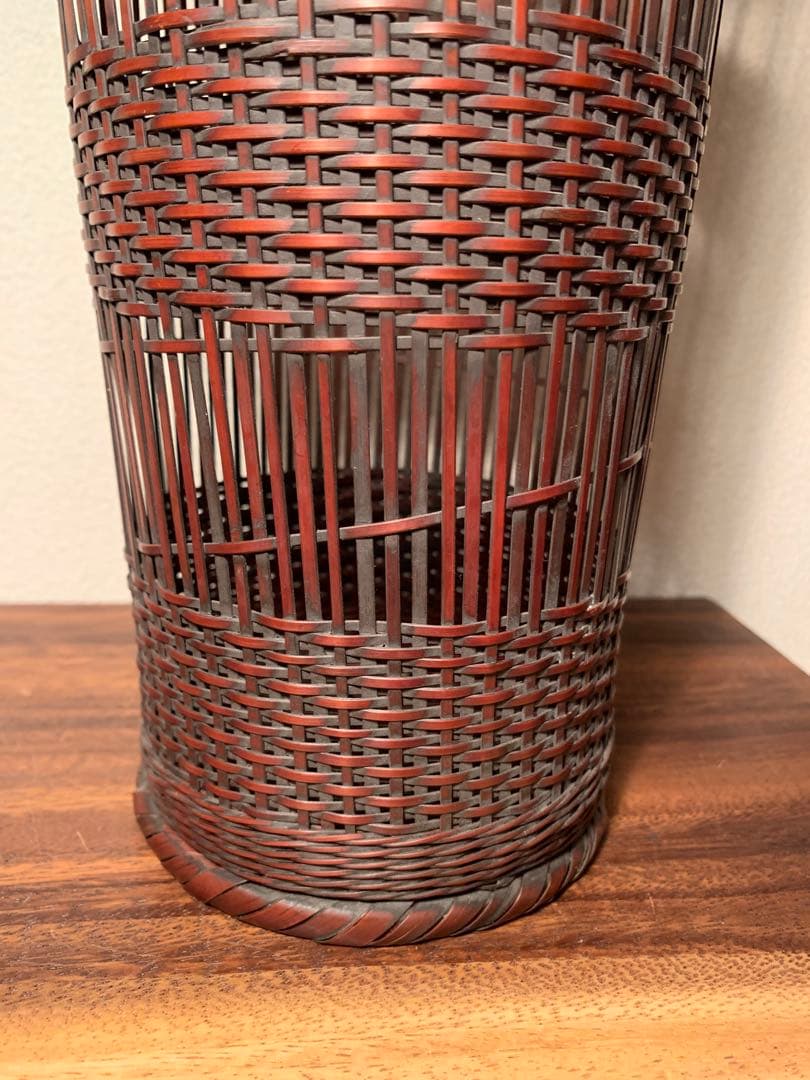 岩尾豊南作 別府竹細工 櫛目懸崖 竹花籠 花入 花器 茶道具 竹落とし