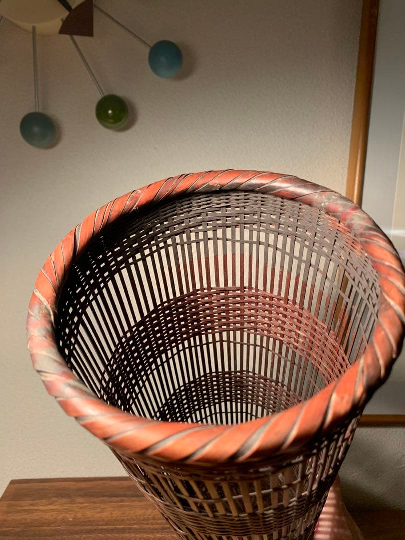 岩尾豊南作 別府竹細工 櫛目懸崖 竹花籠 花入 花器 茶道具 竹落とし