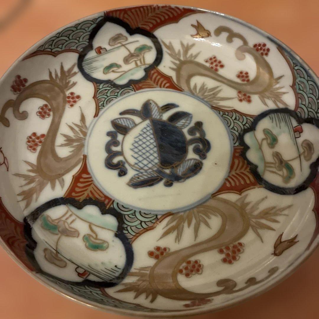 【美品】 1 古伊万里 金蘭手 見込桃 角冨印 時代物