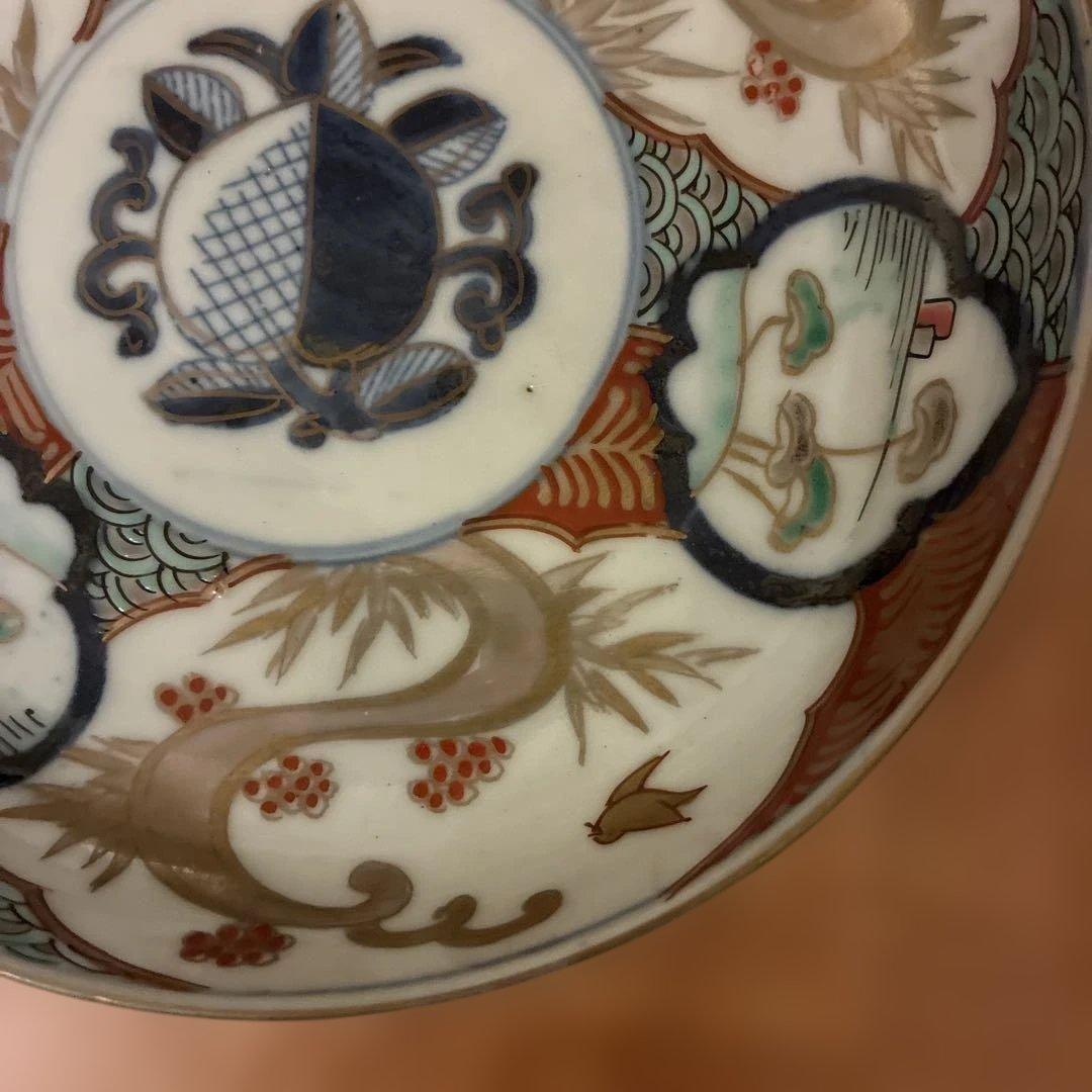 【美品】 1 古伊万里 金蘭手 見込桃 角冨印 時代物