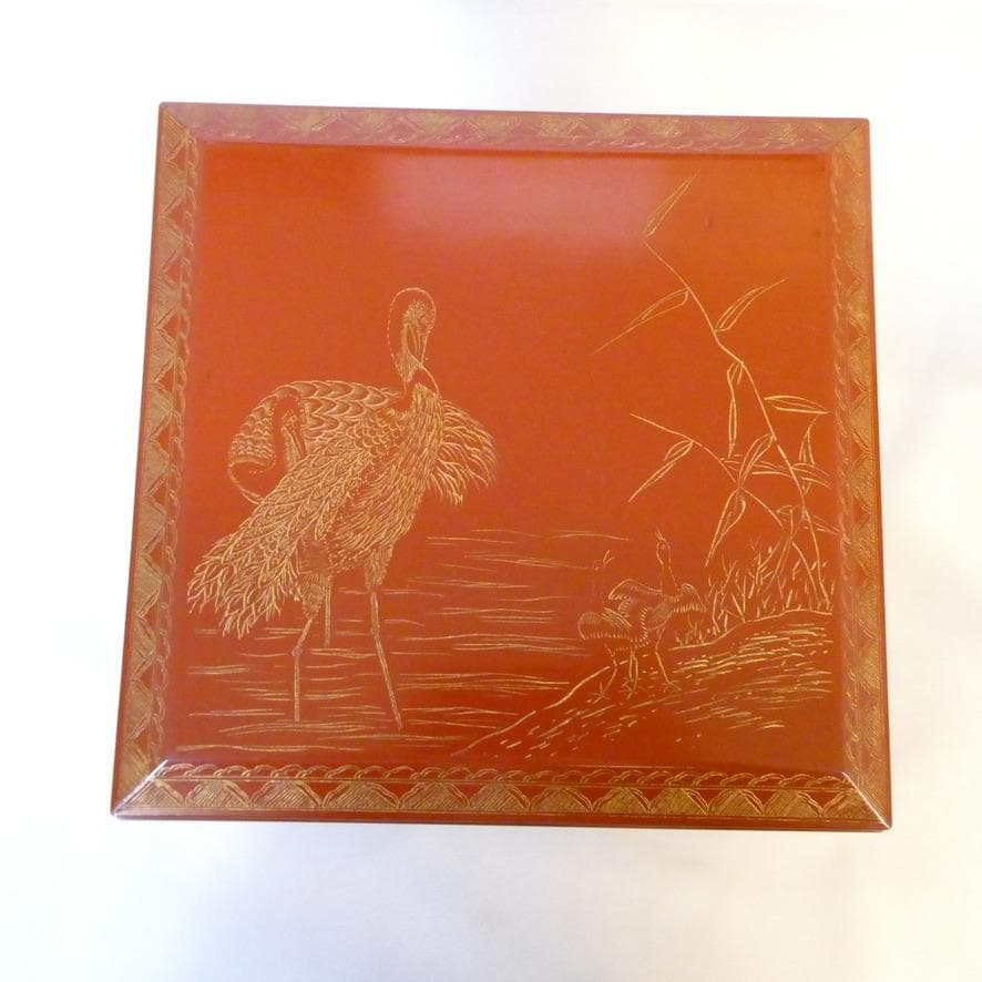 【遊山箱】漆器 重箱 花鳥模様 桑木地枠 古美術 骨董