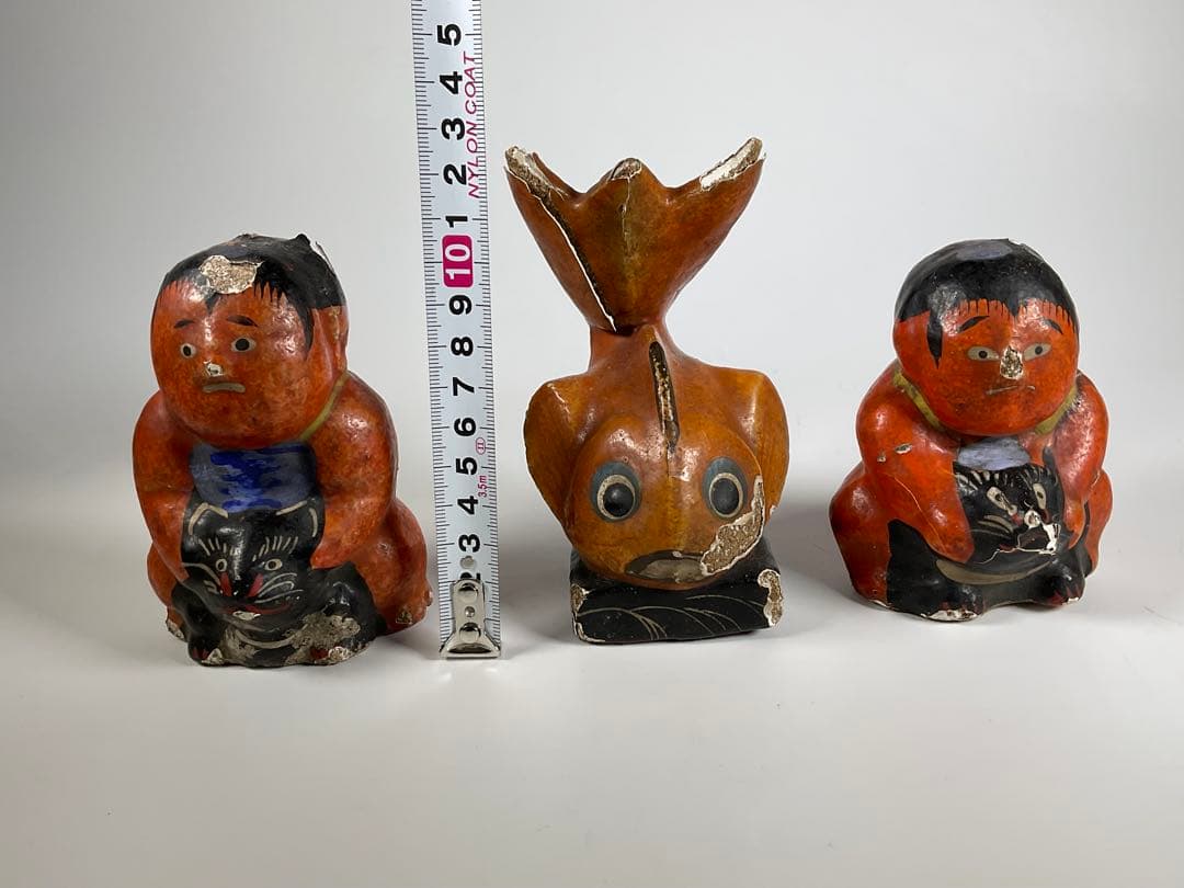 鴻巣人形　熊乗り金太郎　鯛車　三体　赤物　練物　郷土玩具　置物