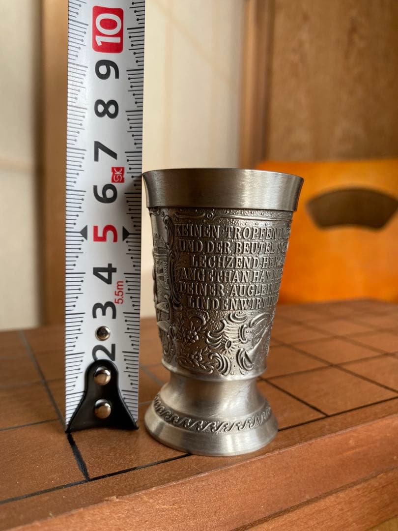 メタル製 ショットグラス 3個セット 金属 彫刻入り コップ シルバー 銀 器