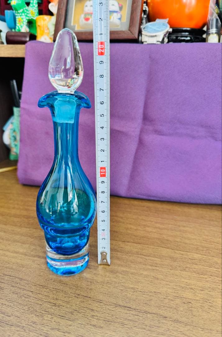 レトロ　琉球ガラス　水差し　デキャンタ　ブルー ガラス　製醤油差し　4点セット
