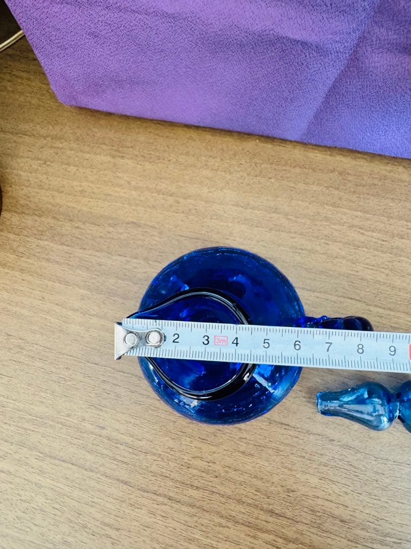 レトロ　琉球ガラス　水差し　デキャンタ　ブルー ガラス　製醤油差し　4点セット