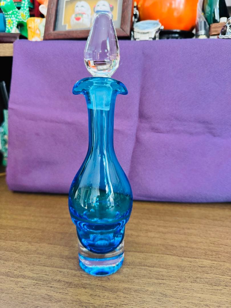 レトロ　琉球ガラス　水差し　デキャンタ　ブルー ガラス　製醤油差し　4点セット