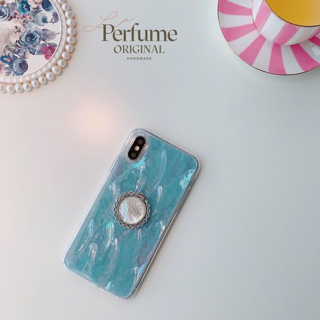 キラキラ天然シェル♡オーシャンブルー✨青 オリジナル iPhoneケース 夏 海