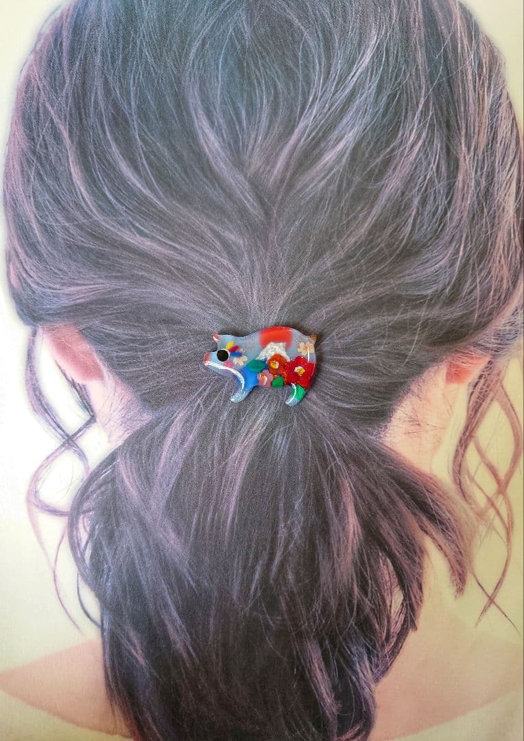 レジン　猫　ぶた　ヘアゴム　ブローチ　ポニーフック　No.470