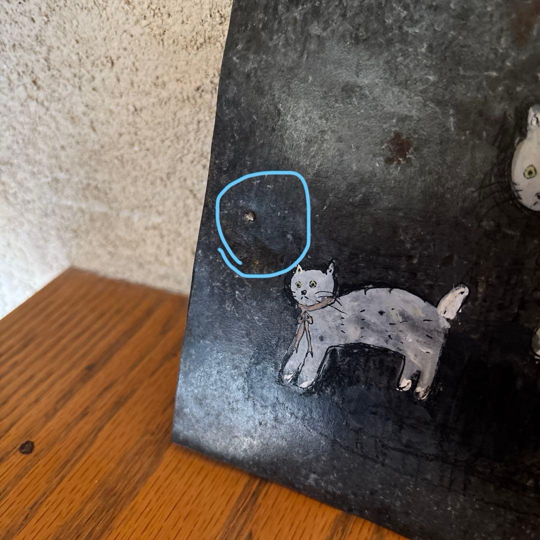 浅野 玲 アンティークブリキ アクリル画 「猫の親子」