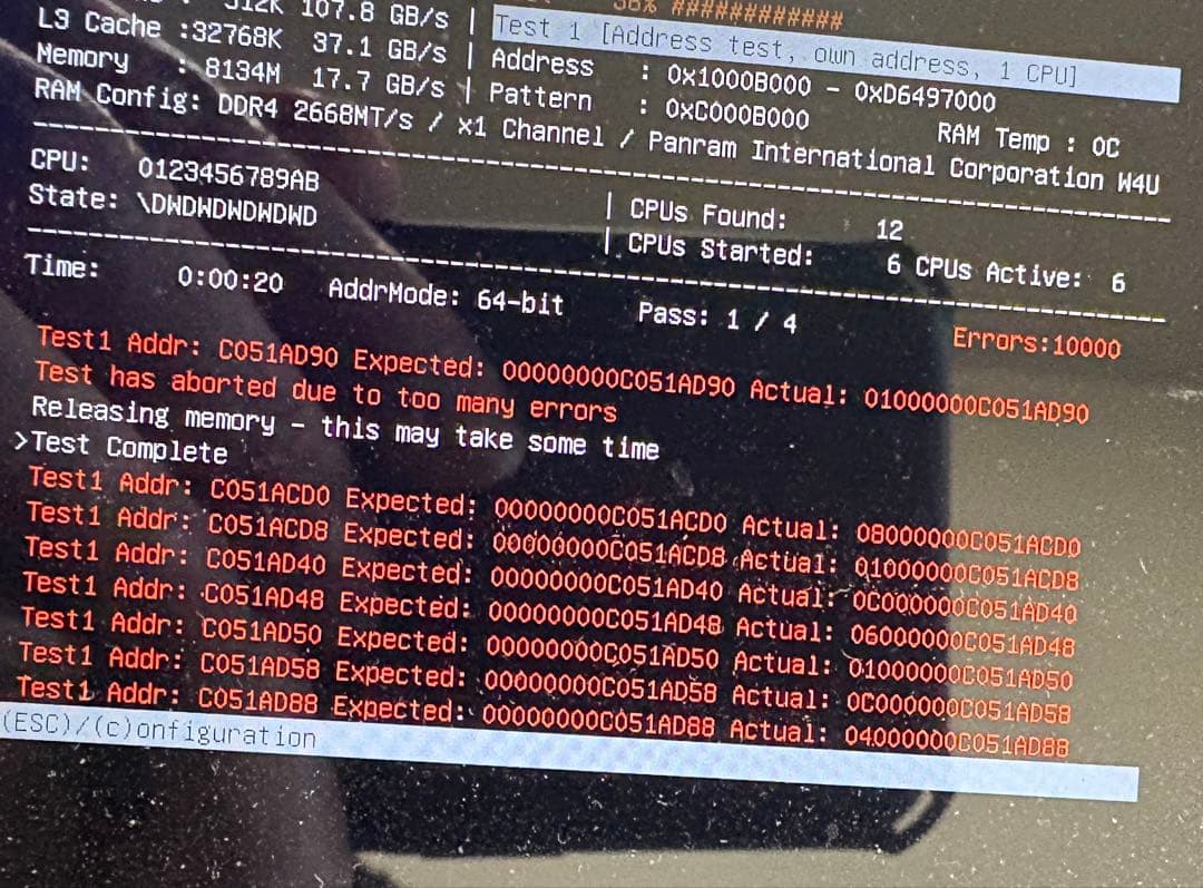 片方ジャンク DDR4-2666 8GB 2枚 合計16GB