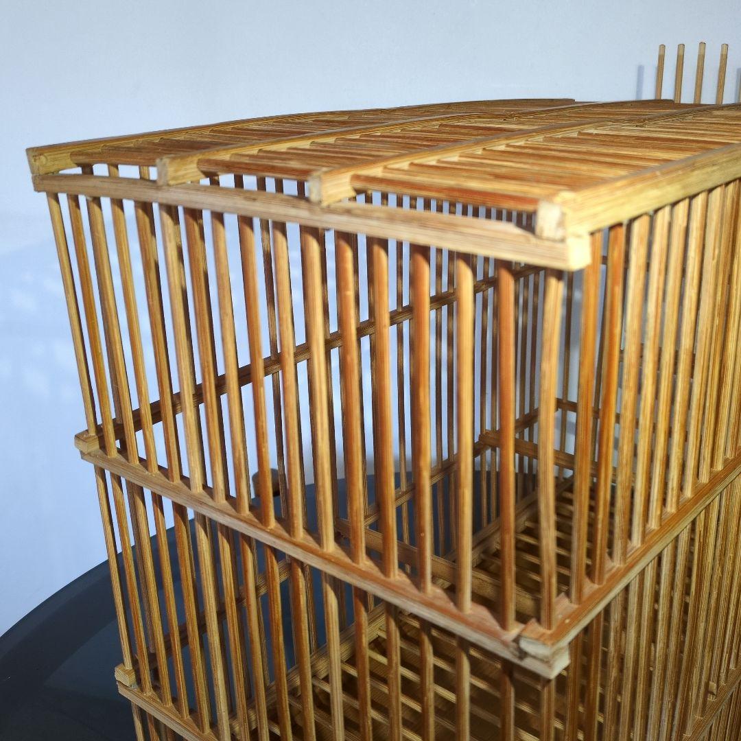 竹製鳥かご（高さ38cm）竹細工　レトロ
