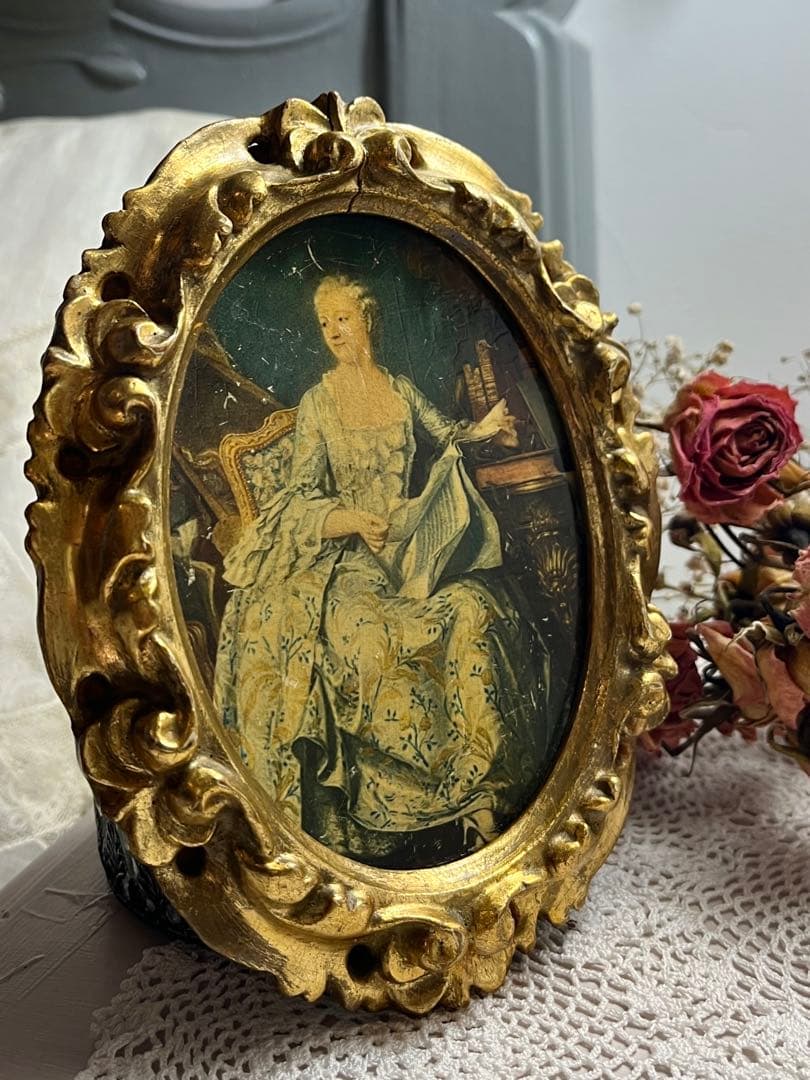 ◆SALEフランスアンティーク｜名画1700年代パリ中世絵画ポンパドール金装飾額