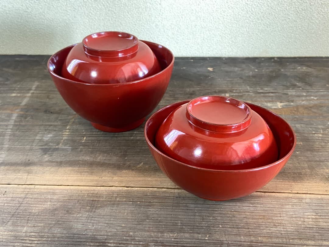 能登蔵出し 輪島塗 朱漆 入れ子 四つ椀 / 時代 朱塗 漆器椀 四つ組椀